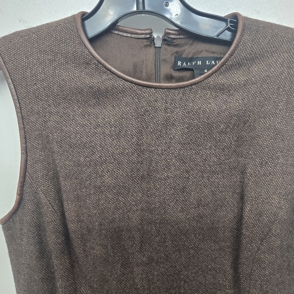 Elegant Ralph Lauren Wool Cashmere Brown Sleeveless Midi Dress w. Leather Sz. 4 - Picture 6 of 14